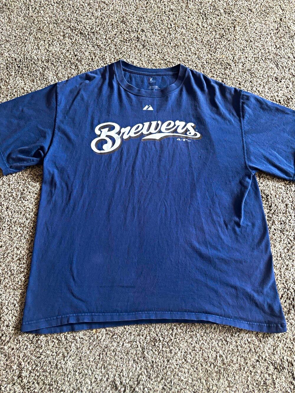 2008 Majestic Milwaukee Brewers MLB Blue Short Sleeve Baseball T-Shirt Men’s XL